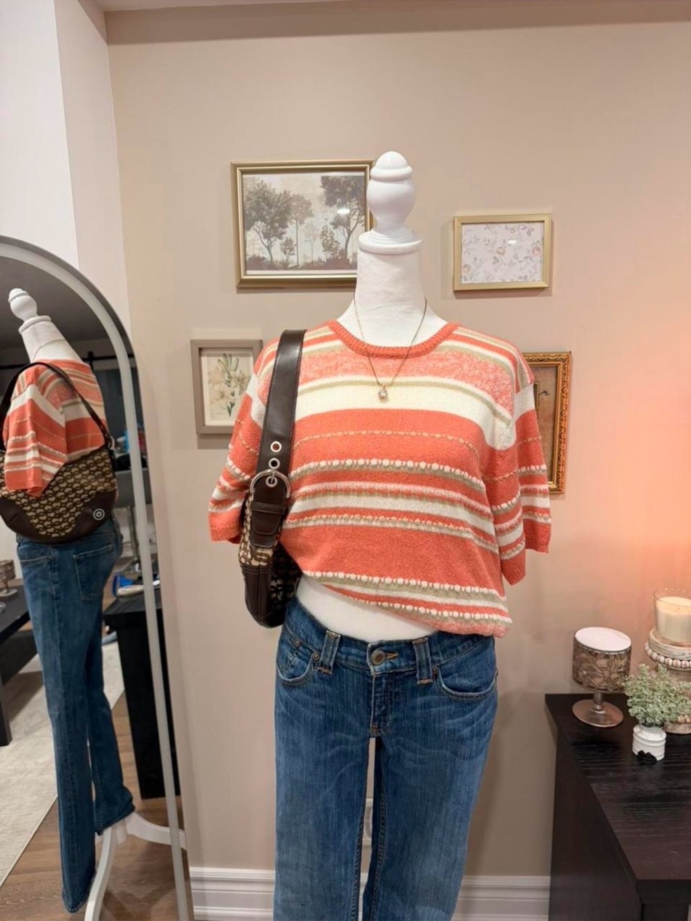 Vintage Traditions Coral & Cream Striped Knit Shirt